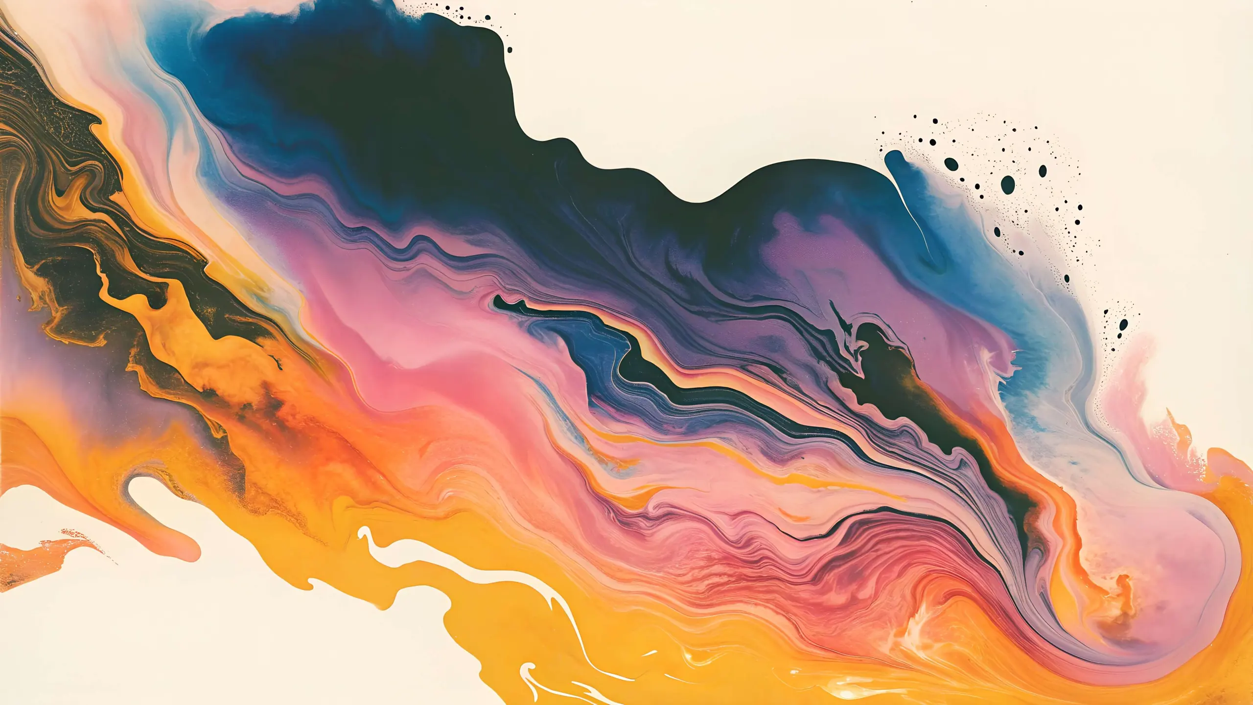 Marbled paint artwork in ink, coral and amber